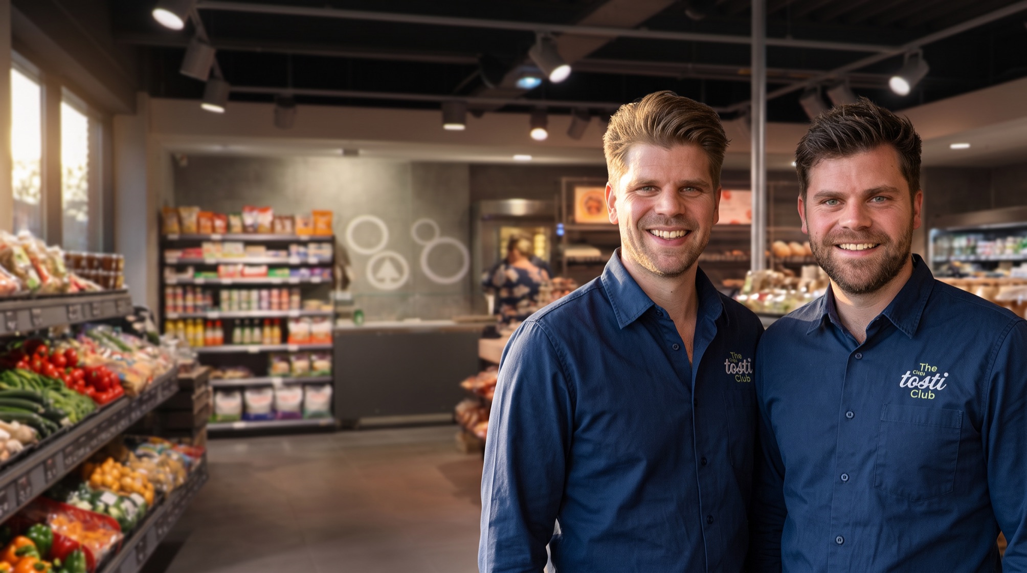 Twee ondernemers van Spar Alkmaar naast elkaar in hun winkel